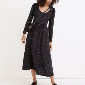 Madewell Alicia Long Sleeve Scoopneck Midi Dress Night Stars ND173 NWT Casual